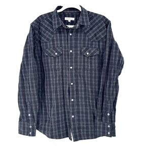 Blue Ranchwear Pearl Snap Shirt Men's Medium Black Plaid Western Cowboy‎ Landman